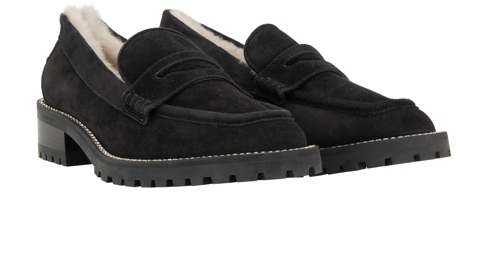 Jimmy Choo Deanna Loafers, &pound;220, Shoes, Black, Shearling/Suede, Side view