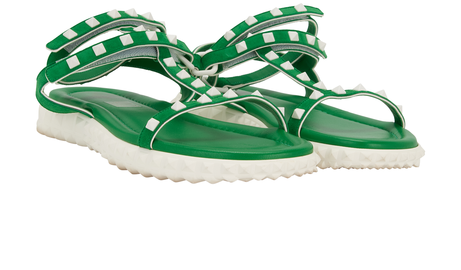 Valentino Rockstud Sandals, &pound;180, Shoes, Green, Suede, Side view
