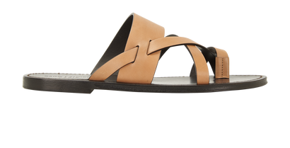 Saint Laurent Culver Slide Sandals, &pound;270, Shoes, Beige/Black, Leather, Front view