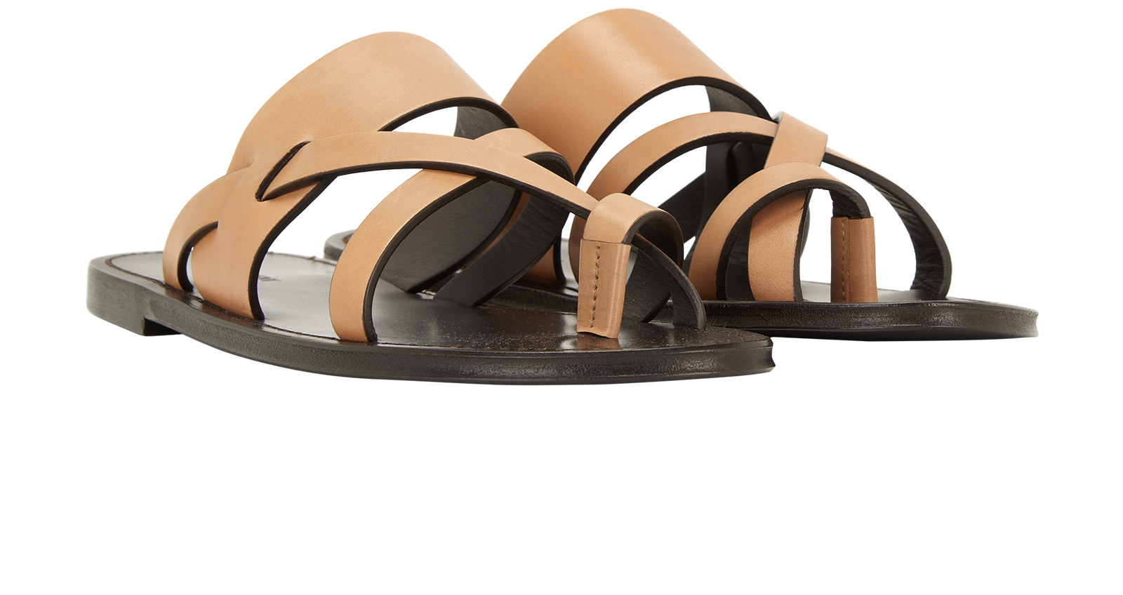 Saint Laurent Culver Slide Sandals, &pound;270, Shoes, Beige/Black, Leather, Side view