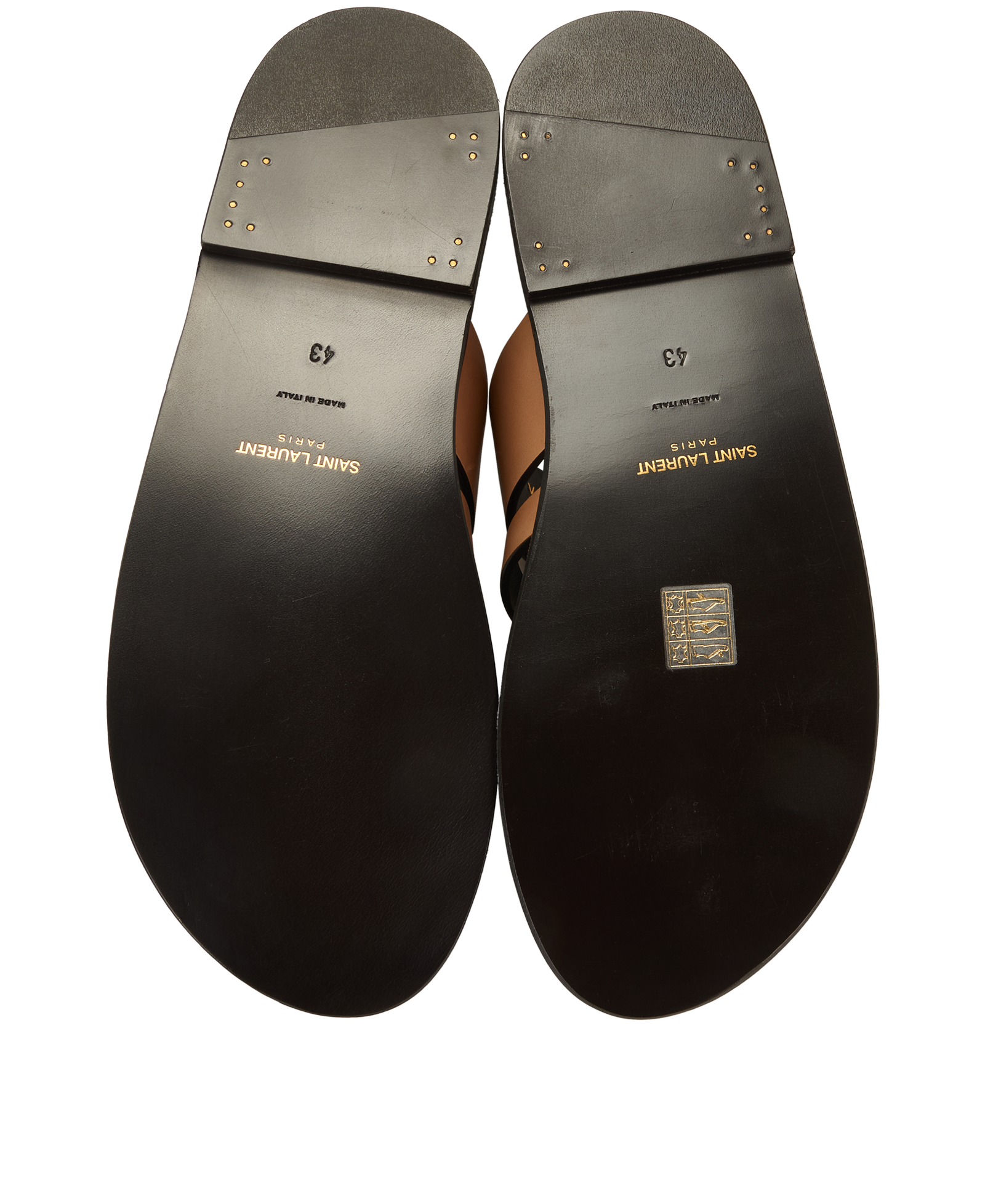 Saint Laurent Culver Slide Sandals, &pound;270, Shoes, Beige/Black, Leather, Top view