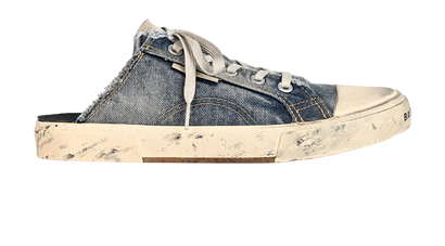 Balenciaga Paris Distressed Denim Mules, &pound;250, Shoes, Blue, Denim/Fabric, Front view