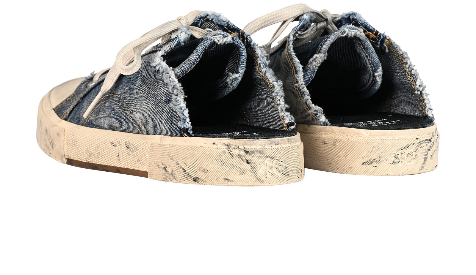 Balenciaga Paris Distressed Denim Mules, &pound;250, Shoes, Blue, Denim/Fabric, Back view