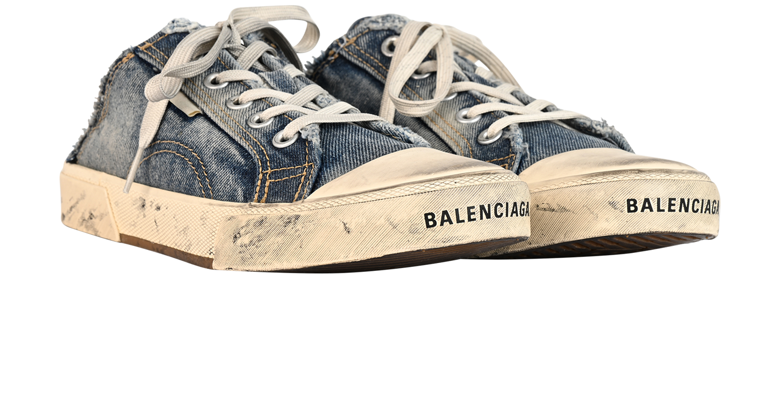 Balenciaga Paris Distressed Denim Mules, &pound;250, Shoes, Blue, Denim/Fabric, Side view