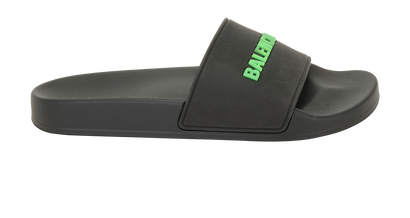 Balenciaga Pool Slides, &pound;150, Shoes, Black/Green, Rubber, Front view