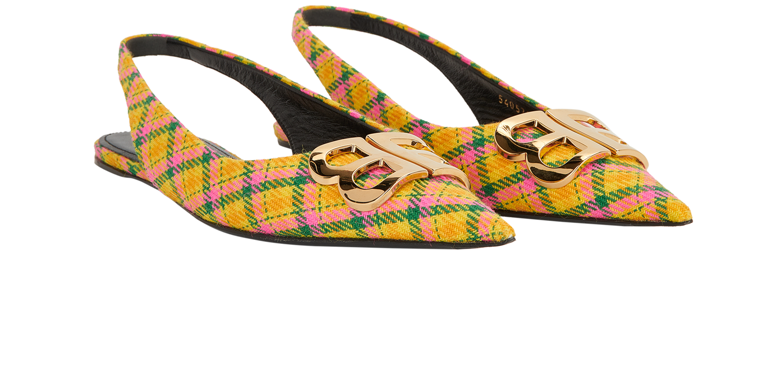 Balenciaga Pointed Toe Mule Sandals, &pound;190, Shoes, Green/Pink/Yellow, Tweed, Side view