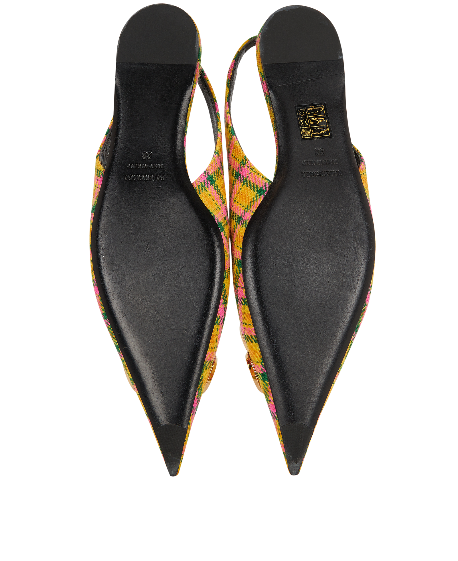 Balenciaga Pointed Toe Mule Sandals, &pound;190, Shoes, Green/Pink/Yellow, Tweed, Top view