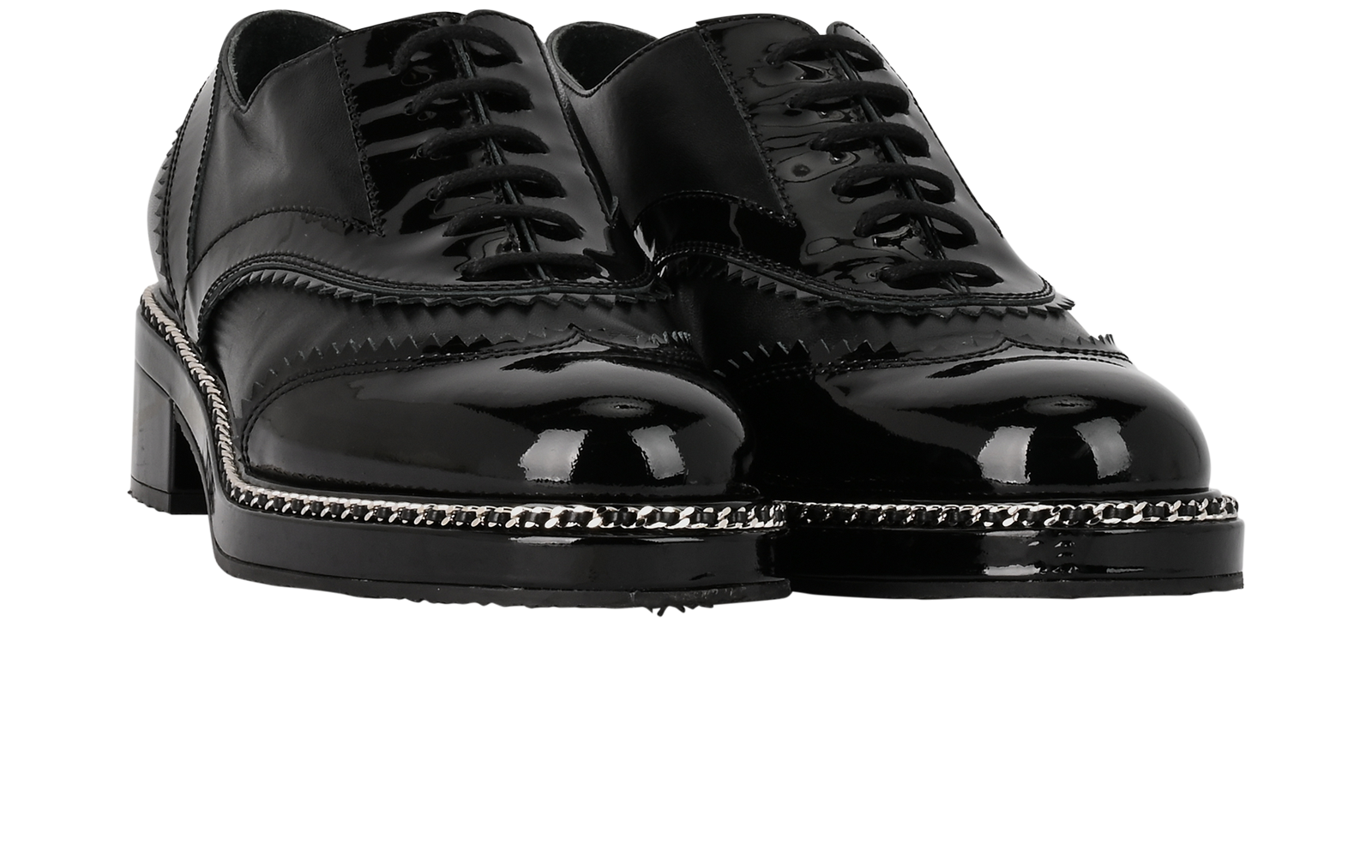 Chanel Logo Derby Shoes, &pound;395, Shoes, Black, Leather/Patent Leather, Side view