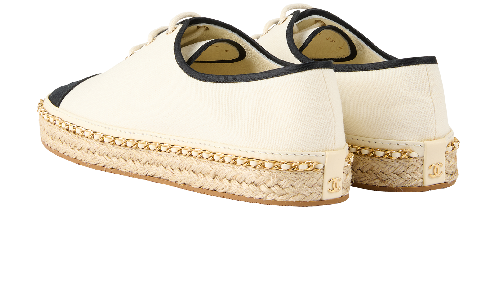 Chanel CC Espadrilles Shoes, &pound;495, Shoes, Black/Cream, Canvas, Back view