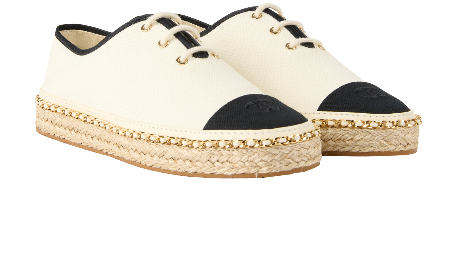 Chanel CC Espadrilles Shoes, &pound;495, Shoes, Black/Cream, Canvas, Side view