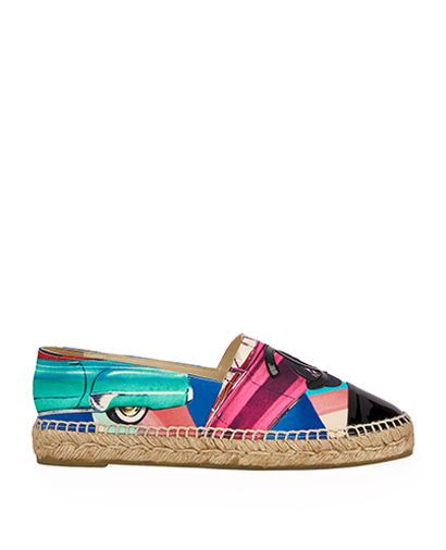 Chanel Fabric Car Print Espadrilles, front view