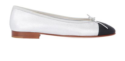 Chanel CC Ballerina, &pound;440, Shoes, Silver, Leather, Front view