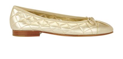 Chanel CC Ballerina, &pound;420, Shoes, Gold, Leather, Front view