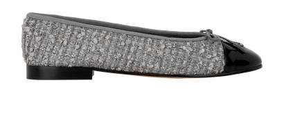 Chanel CC Ballet Flats, &pound;610, Shoes, Black/Grey, Fabric/Leather, Front view