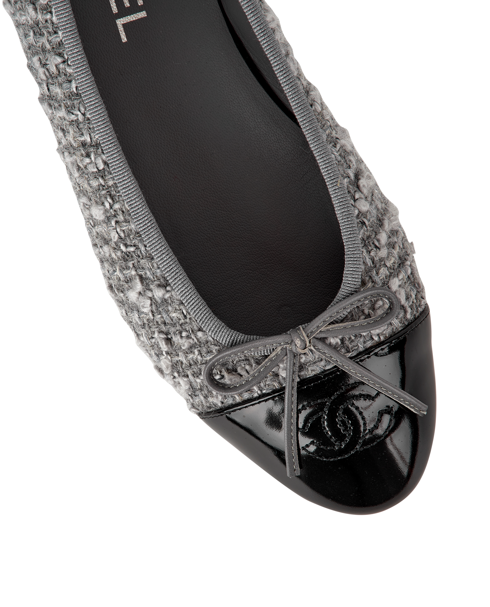 Chanel CC Ballet Flats, &pound;610, Shoes, Black/Grey, Fabric/Leather, Other view