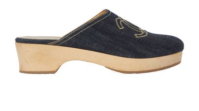 Chanel CC Denim Clogs, front view