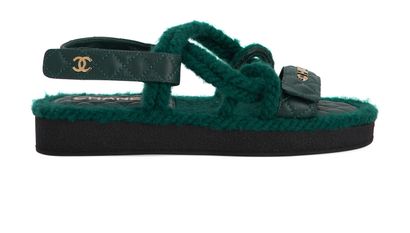 Chanel Cord And Lambskin Logo Sandals, front view