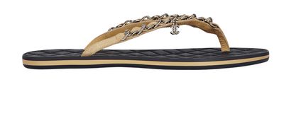 Chanel Quilted Thong CC Chain Sandals, front view