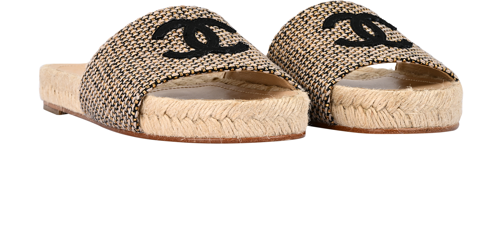 Chanel Tweed CC Slides, &pound;550, Shoes, Beige, Leather/Tweed, Side view