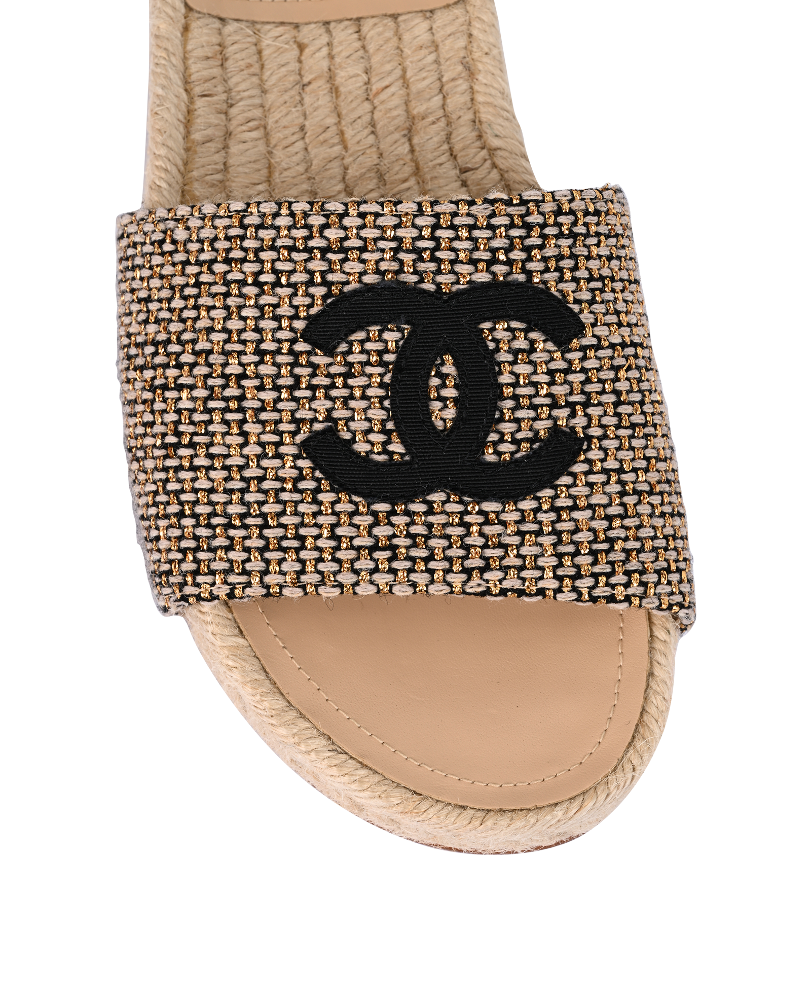 Chanel Tweed CC Slides, &pound;550, Shoes, Beige, Leather/Tweed, Other view