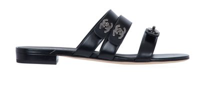 Chanel CC Turnlock Sandals, front view