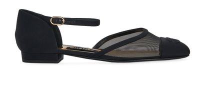 Chanel CC Flats, &pound;575, Shoes, Black, Leather/Mesh, Front view