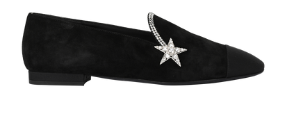 Chanel Star Embellished Loafers, &pound;595, Shoes, Black, Suede, Front view