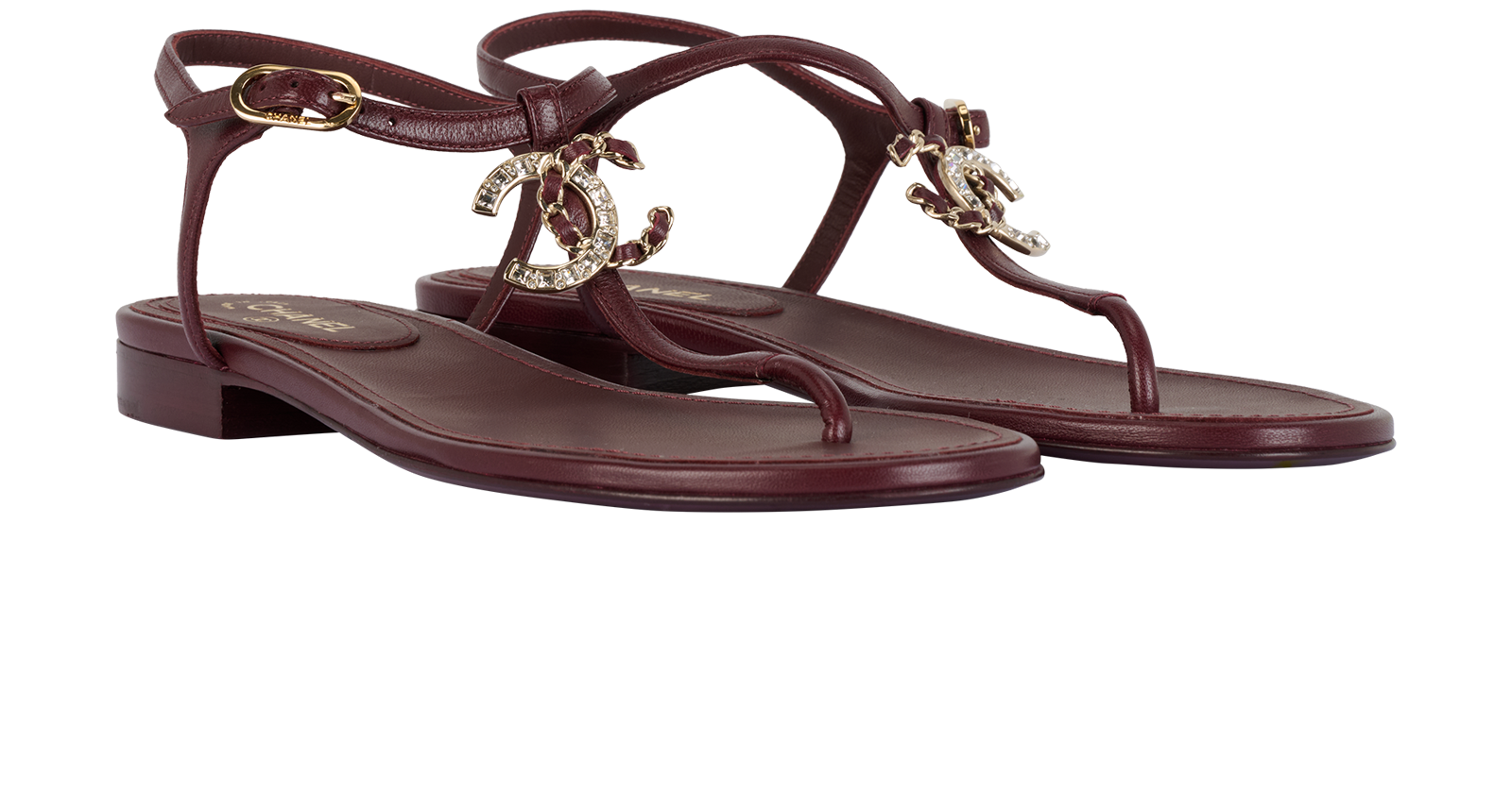 Chanel CC Thong Sandals, &pound;475, Shoes, Burgundy, Leather, Side view