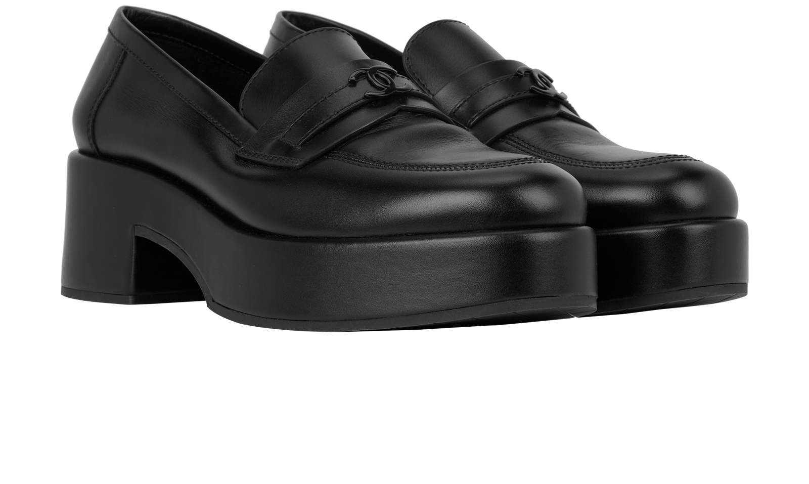 Chanel CC Platform Loafers, &pound;750, Shoes, Black, Leather, Side view