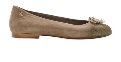Chanel Bow Glitter Ballet Flats, &pound;450, Shoes, Bronze, Suede, Front view