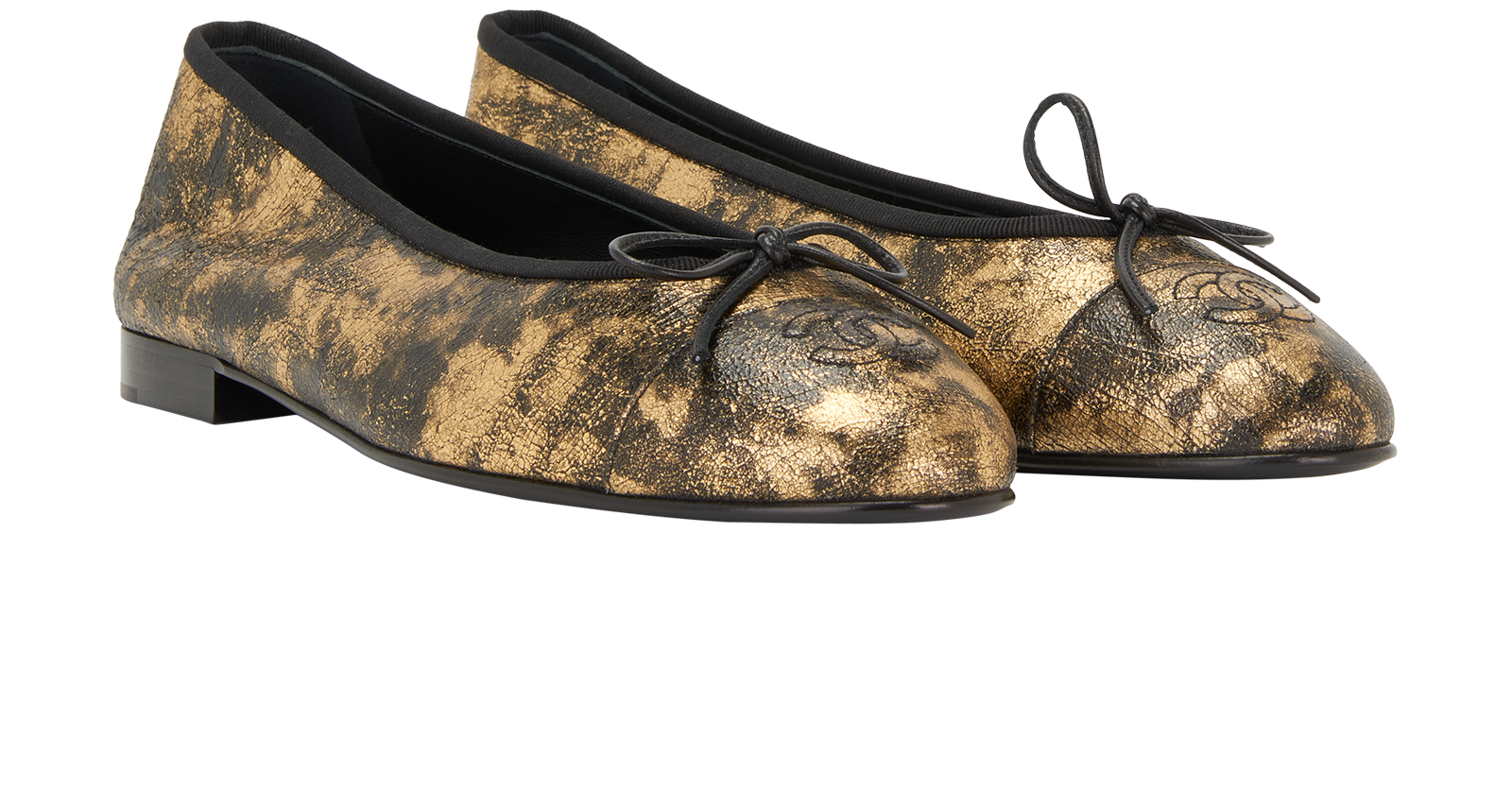 Chanel CC Cap Toe Ballet Flats, &pound;550, Shoes, Black/Gold, Leather, Side view
