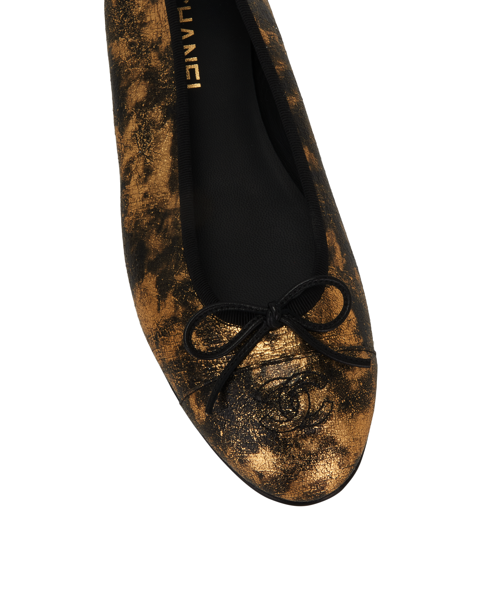 Chanel CC Cap Toe Ballet Flats, &pound;550, Shoes, Black/Gold, Leather, Other view