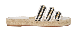 Chanel Chain Espadrille Slides, Leather, White/Black, UK3, DB/B, 2*