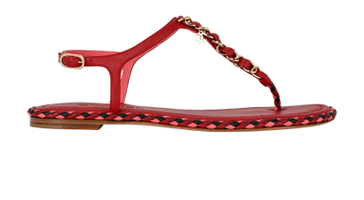 Chanel Braided CC Logo Chain Thong Sandals, &pound;395, Shoes, Red, Leather, Front view