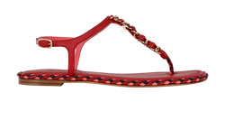 Chanel Braided CC Logo Chain Thong Sandals, Leather, Red, UK 7, DB/B, 3*