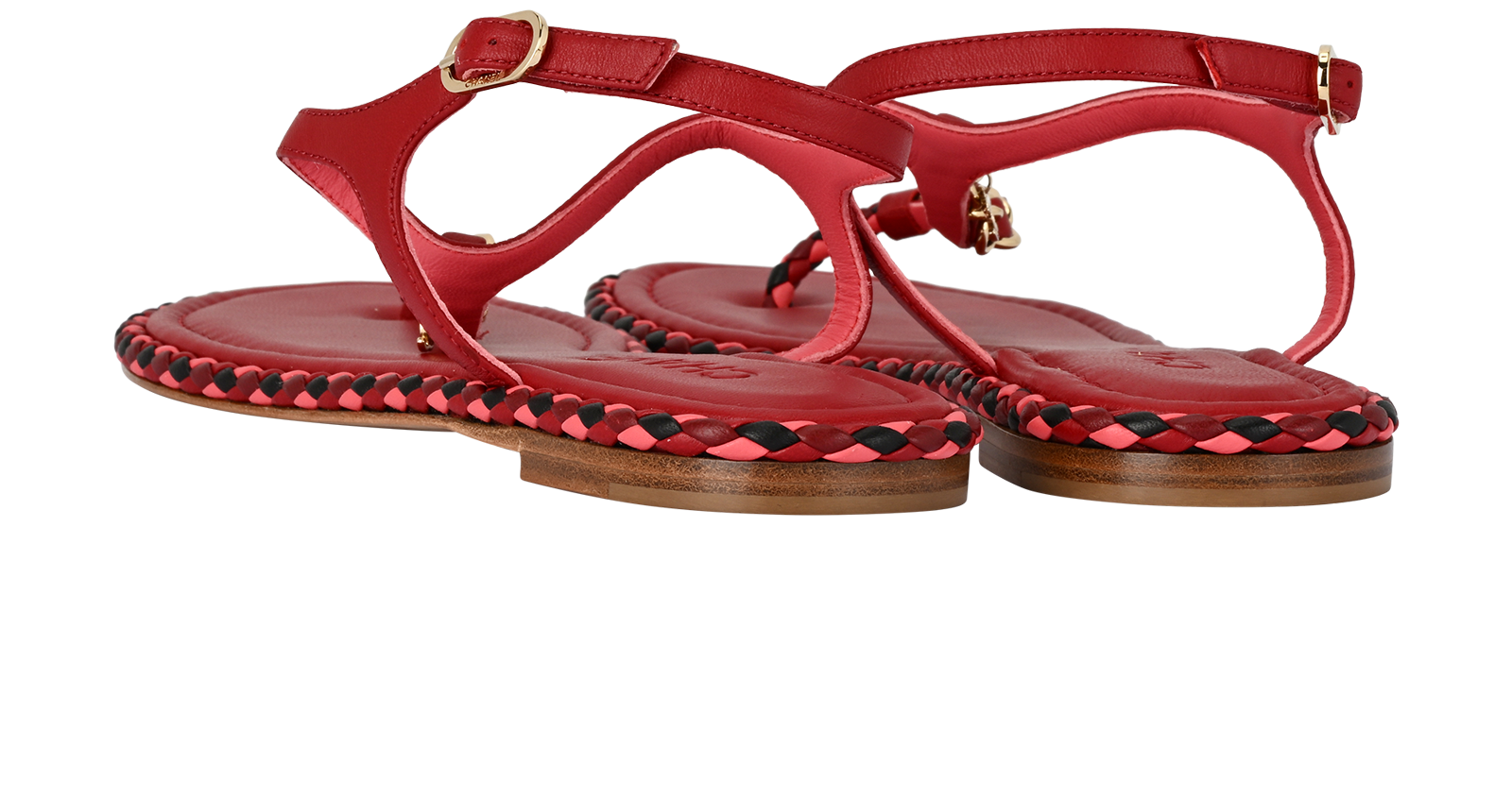 Chanel Braided CC Logo Chain Thong Sandals, &pound;395, Shoes, Red, Leather, Back view