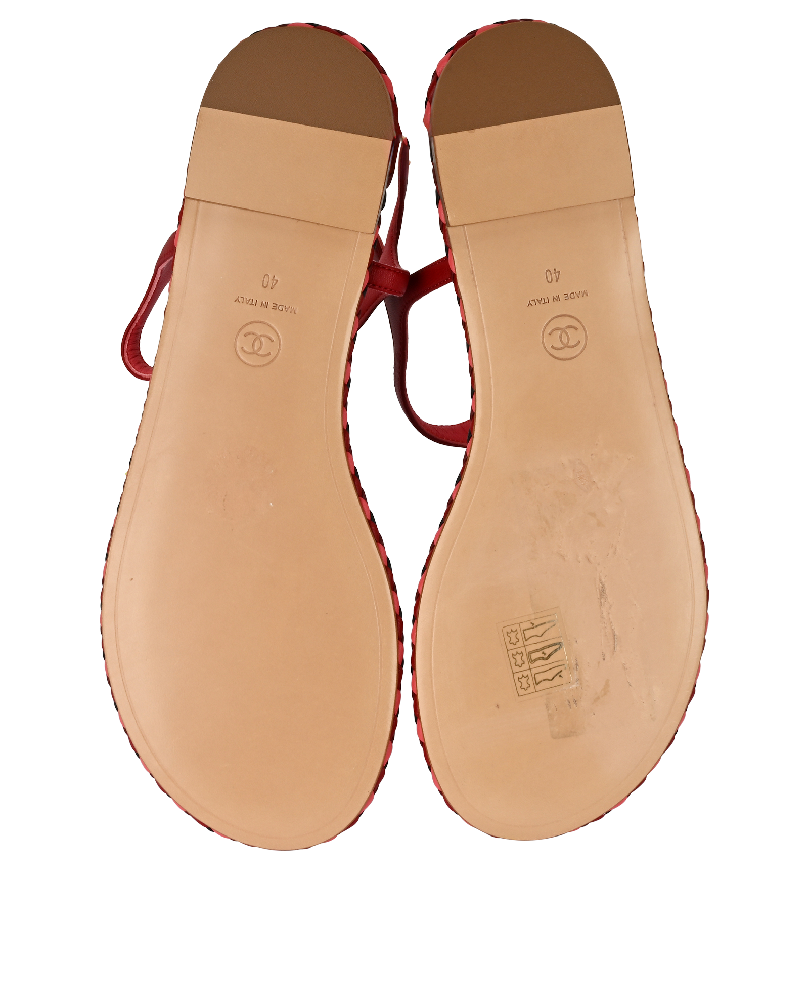 Chanel Braided CC Logo Chain Thong Sandals, &pound;395, Shoes, Red, Leather, Top view