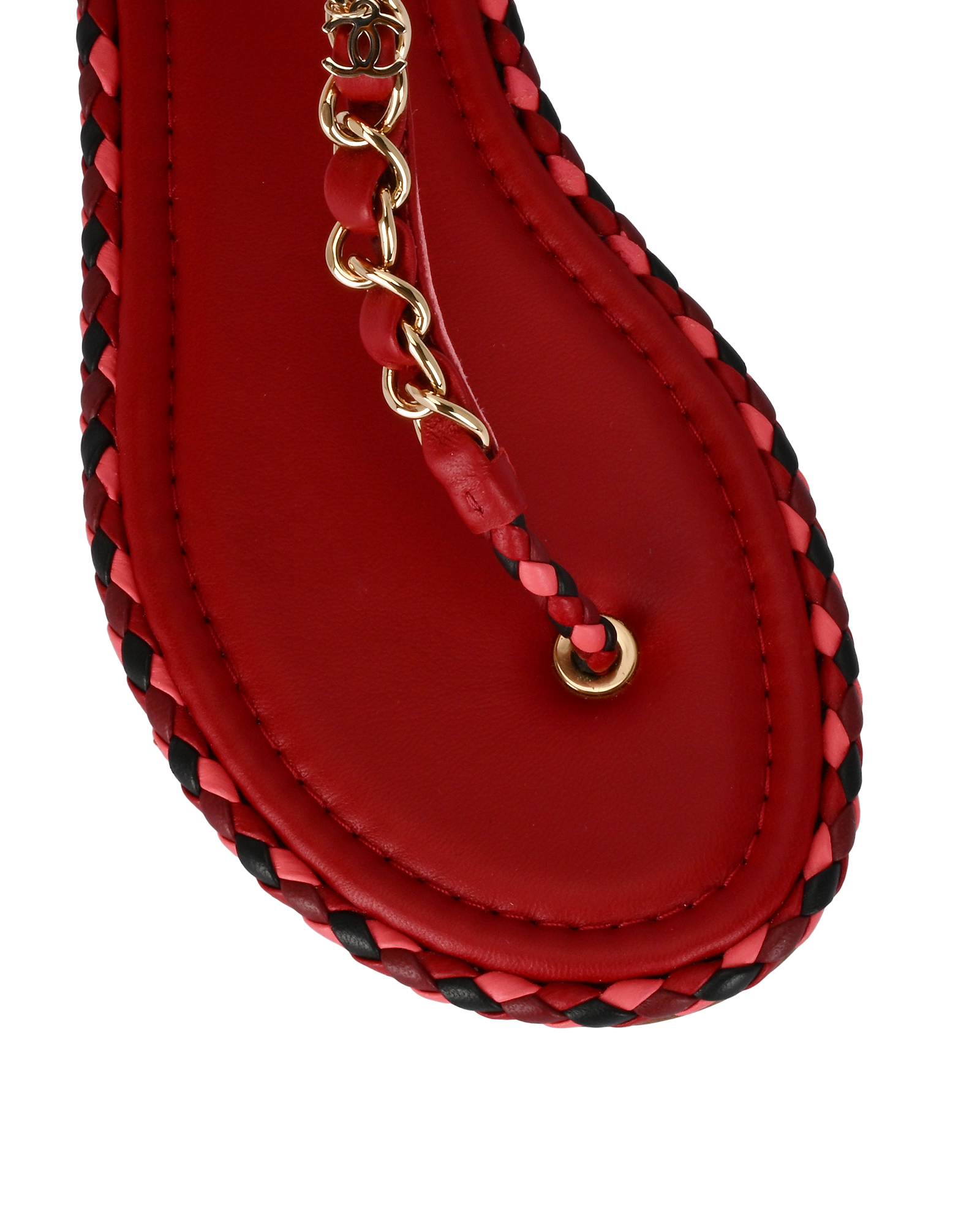 Chanel Braided CC Logo Chain Thong Sandals, &pound;395, Shoes, Red, Leather, Other view