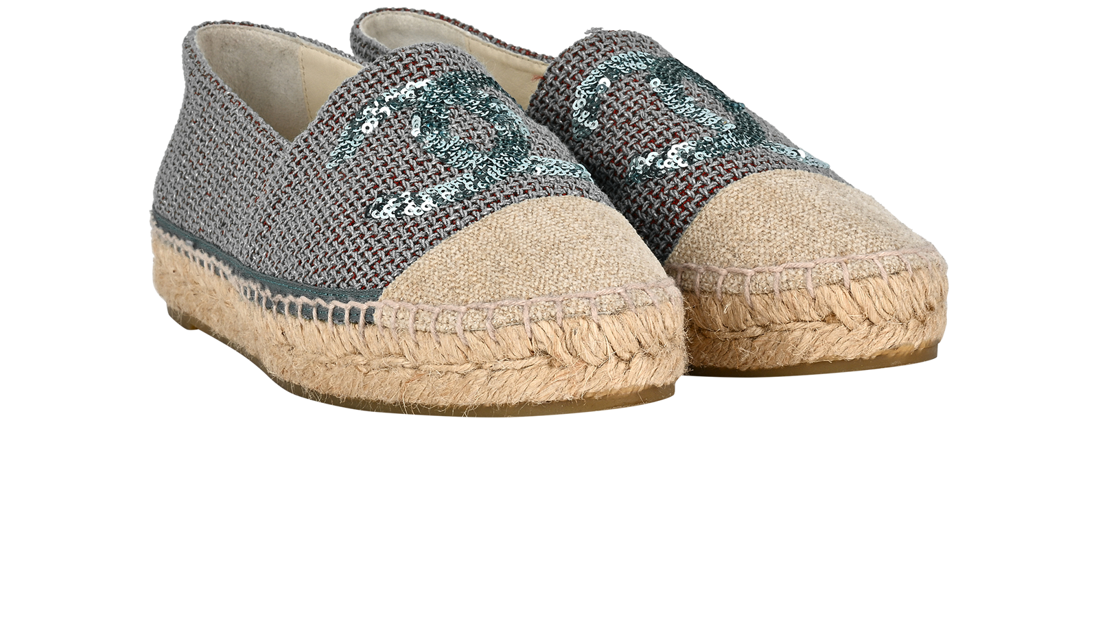 Chanel CC Sequin Espadrilles, &pound;410, Shoes, Green, Fabric, Side view