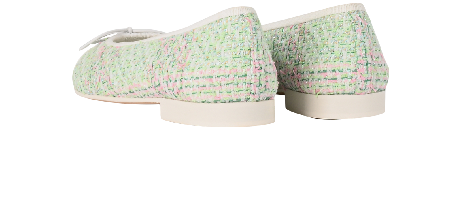 Chanel Tweed Ballerina Flats, &pound;450, Shoes, Green/Pink/White, Fabric/Patent Leather, Back view