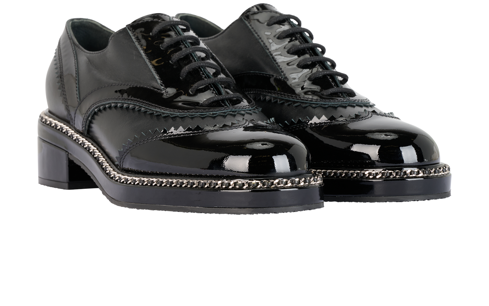 Chanel Oxford Lace Up Brogues, &pound;520, Shoes, Black, Patent Leather, Side view