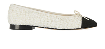 Chanel Tweed Ballet Flats, &pound;425, Shoes, Black/Cream, Tweed, Front view