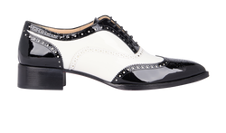 Christian Louboutin Zazou Flat Tie Brogues, Patent, Black/White, UK6, 2*