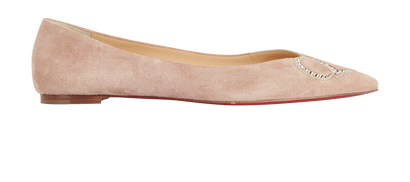 Christian Louboutin Crystals Logo Flats, &pound;295, Shoes, Pink, Suede, Front view