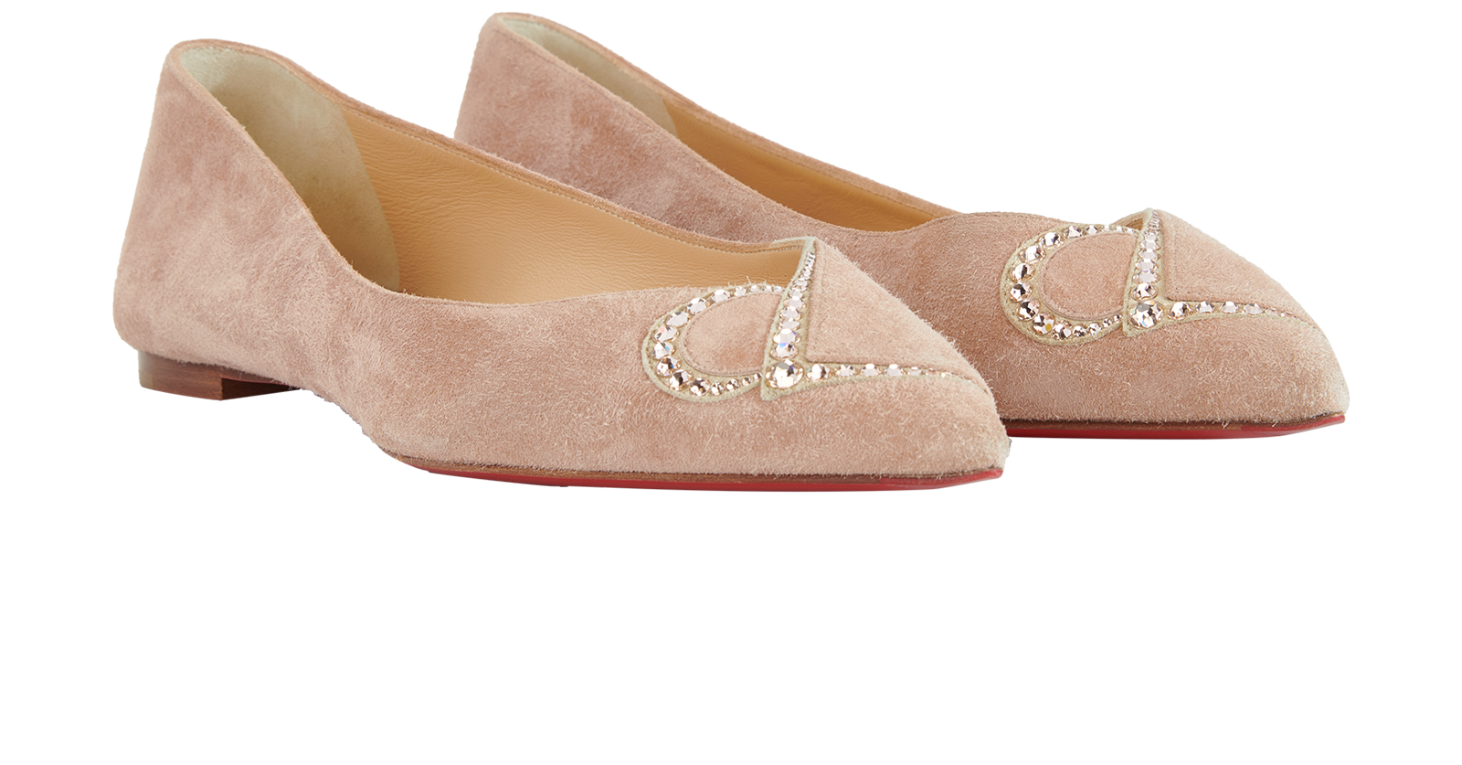 Christian Louboutin Crystals Logo Flats, &pound;295, Shoes, Pink, Suede, Side view