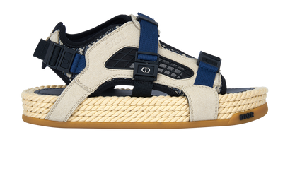 Christian Dior Atlas Sandals, &pound;450, Shoes, Beige/Blue, Fabric/Raffia/Suede, Front view