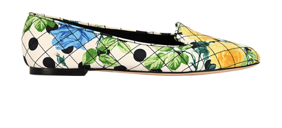 Dolce & Gabbana Floral Quilted Ballerinas, &pound;250, Shoes, White/Yellow, Fabric, Front view