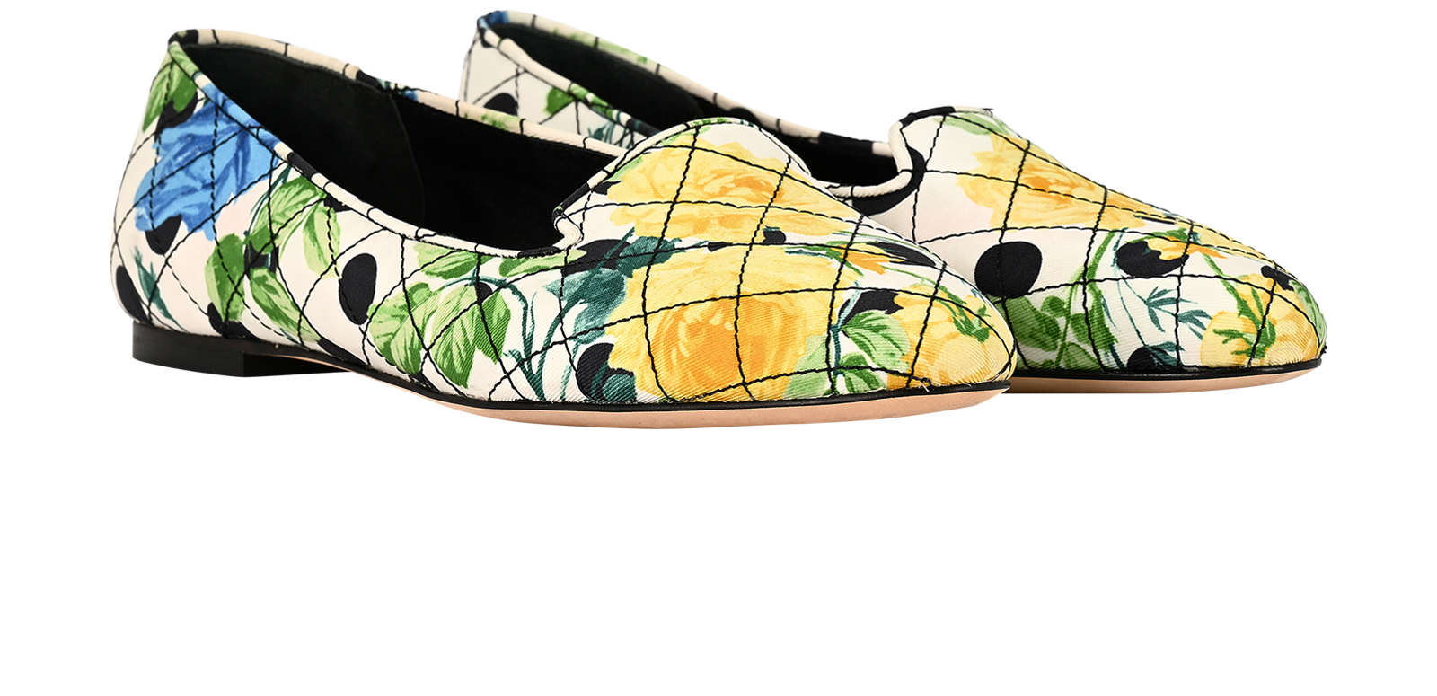 Dolce & Gabbana Floral Quilted Ballerinas, &pound;250, Shoes, White/Yellow, Fabric, Side view