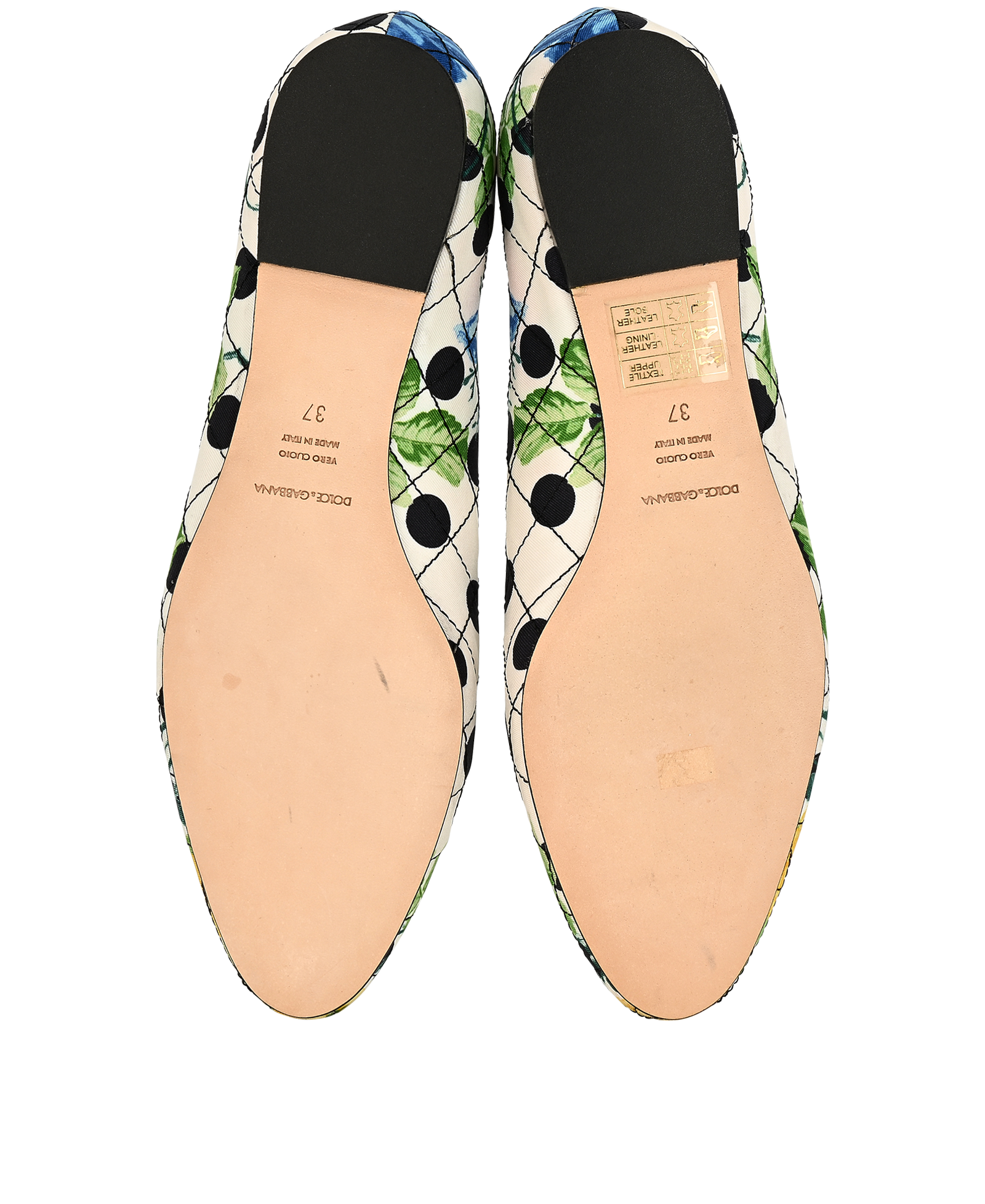 Dolce & Gabbana Floral Quilted Ballerinas, &pound;250, Shoes, White/Yellow, Fabric, Top view
