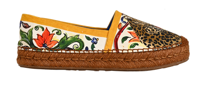 Dolce & Gabbana Majolica and Leopard Espadrilles, £150, Shoes, Green/White/Yellow, Raffia/Satin, Front view